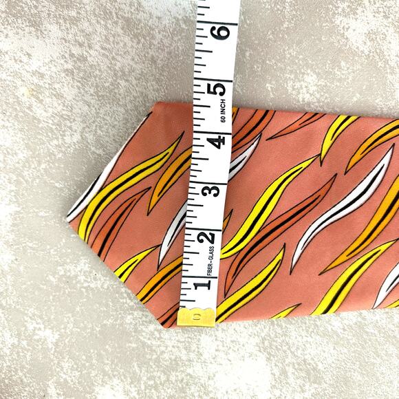 Vintage 1960s Wide Tie Retro Orange Yellow Brown Abstract Print Necktie - Picture 4 of 6